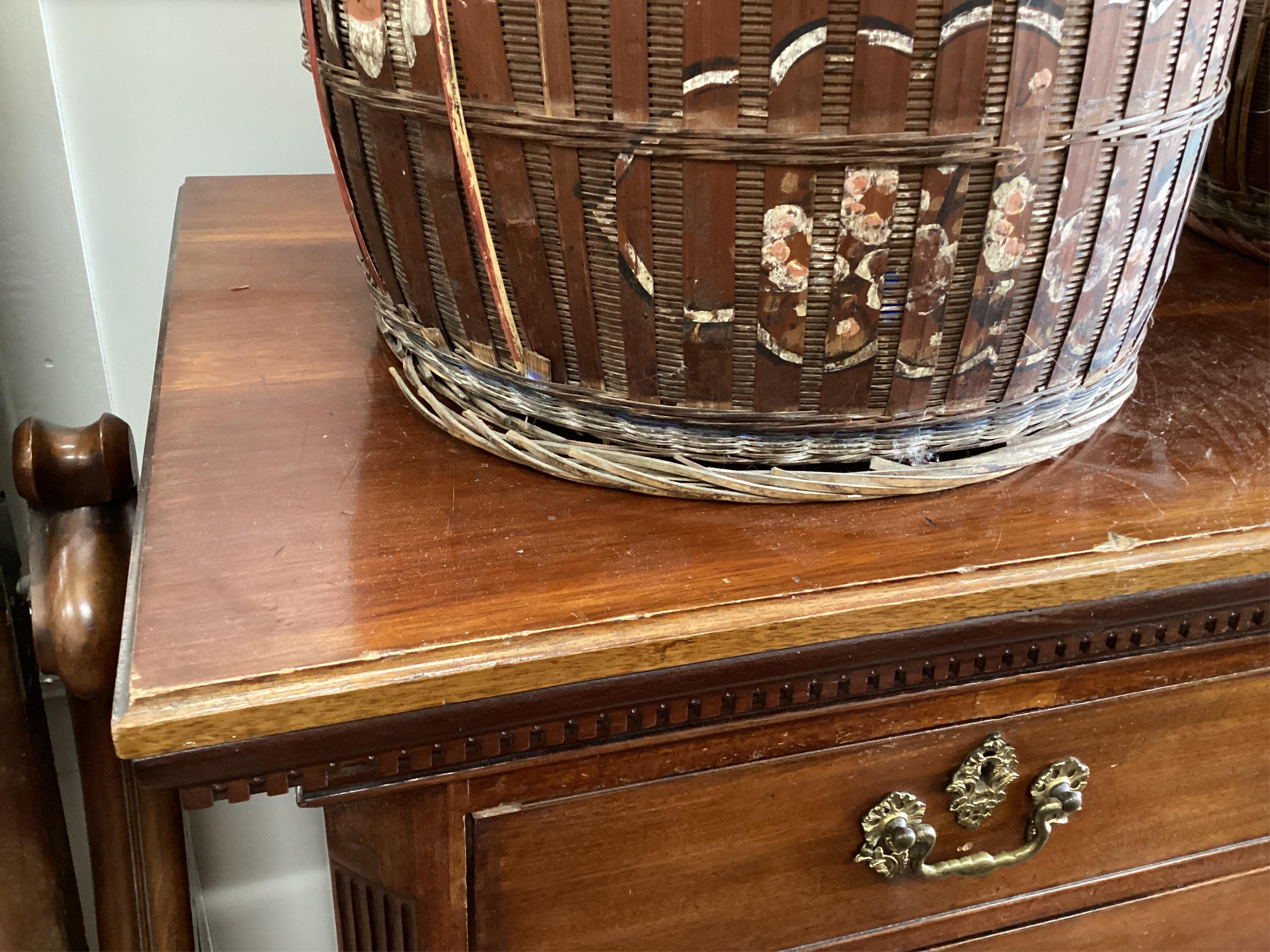 A pair of painted Japanese wedding baskets, height 70cm